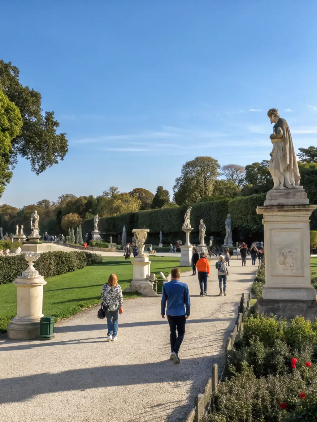 An art installation in a garden setting, showcasing a blend of nature and artistic expression, attracting visitors and sparking creativity.